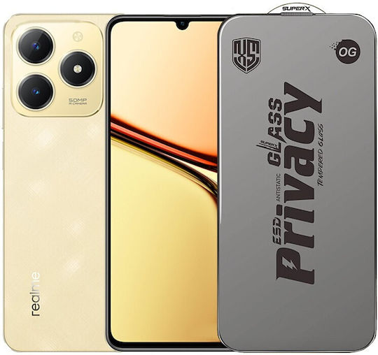 Folie De Protecție Realme C61 Flippy Esd Antistatic Sticlă Călită Super-x Privacy Cu Margini Negre 0.30 Mm Transparentă Închisă