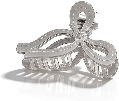 Ribbon Hair Claw Κλάμερ Μαλλιών Κορδέλα Γκρι Κοκάλινο 11cm