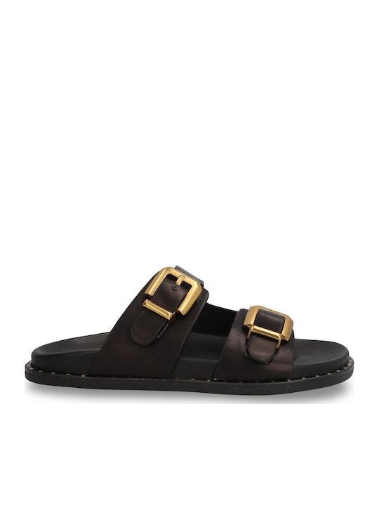 Alpe Δερμάτινα Σανδάλια Μαύρα