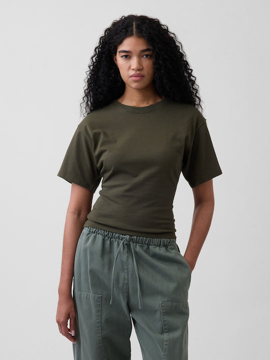 Women's Crop Cotton Short Sleeve Green Top
