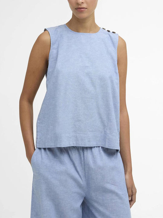 Damen Sommer Leinen Ärmellose Bluse Hellblau