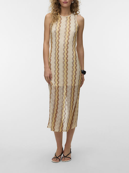 Summer Midi Dress with Tearing Beige