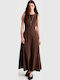 Summer Maxi Dress Sleeveless Satin Brown