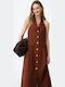 Summer Midi Shirt Dress Brown