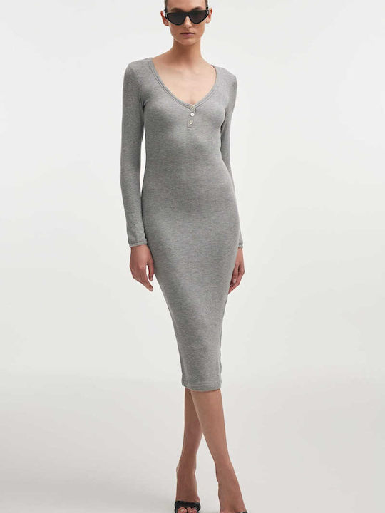 Midi Abend Hemdkleid Grau