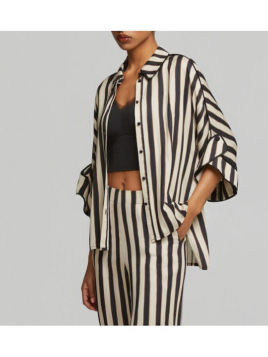Long Sleeve Women's Shirt Black Striped
