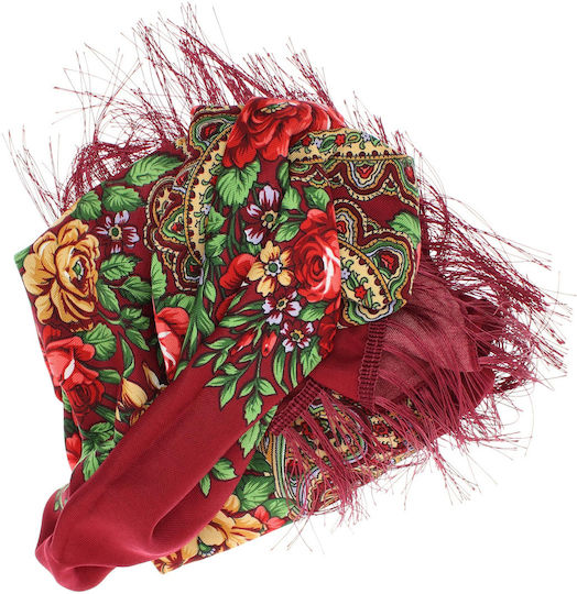 Șal Damă ButicCochet Vâscoză Imprimeu Floral 108x108 Cm Burgundia Es1833