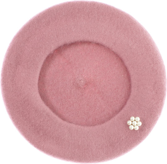 Beretă De Damă ButicCochet Lână Acrilic Design Cu Perle O Singură Mărime Roz Bsc770