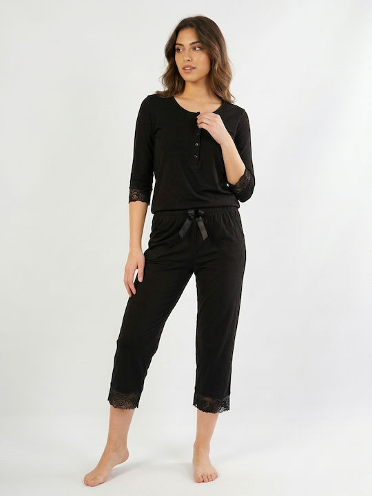 Summer Women's Cotton Black Pyjama Set