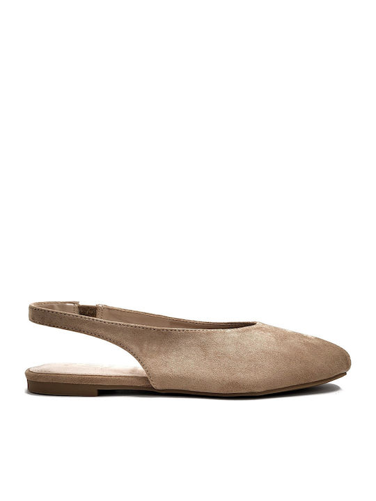 Suede Γυναικείες Μπαλαρίνες Slingback σε Μπεζ Χρώμα