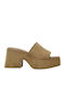 Leather Mules With High Heel In Beige Colour E801-Beige