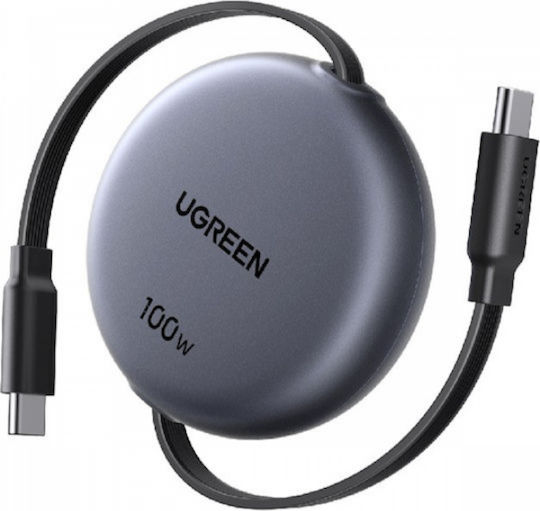 Ugreen Retractable USB 2.0 Cable USB-C male - USB-C 100W PD Μαύρο 1m 65905