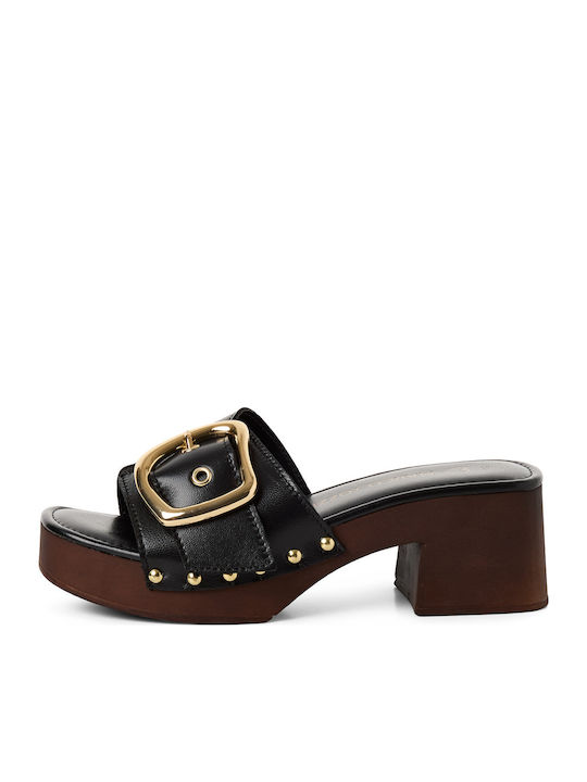 Marco Tozzi Leather Mules With Low Heel In Blac...