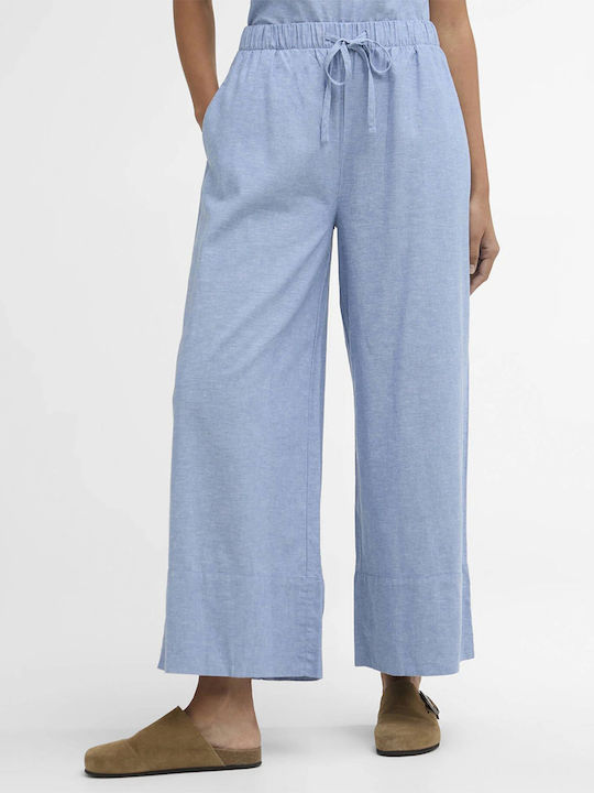 Women's Linen Capri Trousers with Rubber Band Light Blue