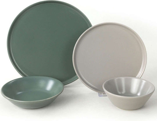 Σερβίτσιο Πιάτα Φαγητού Σετ 24τμχ 275krm1702 Green-white Hermia 24 Τμχ Κεραμικό