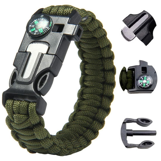 Überlebensset 5 1 Feuerstein Kompass Pfeife Messer Paracord Überleben Grün Kvd 090-14372_z