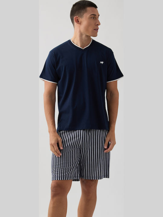 Minerva Stripes Лятна Мъжка Пижама Памучна Тъмносин