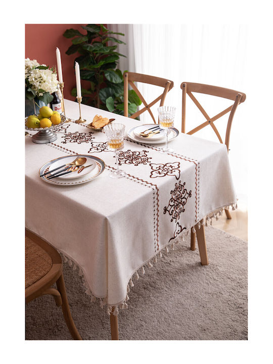 FRIPIA Față De Masă Din In Cu Broderie Maro 120x180cm