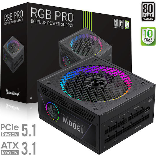 GameMax RGB PRO 1300G 1300W Μαύρο Τροφοδοτικό Υπολογιστή Full Modular 80 Plus Gold