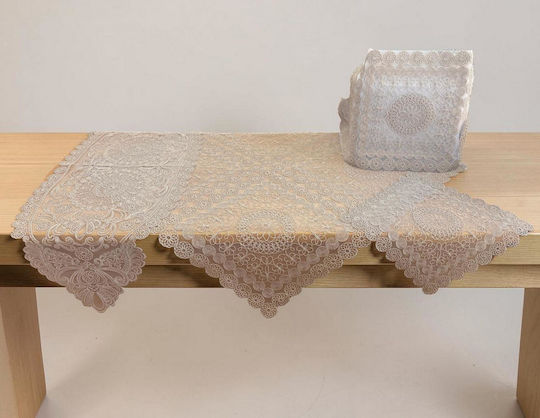 Linea Home Кариран Подредба 5 Бройки Trevi с Дантела Бежова 120x120 см