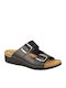 Damen Anatomische Flache Sandalen Schwarz