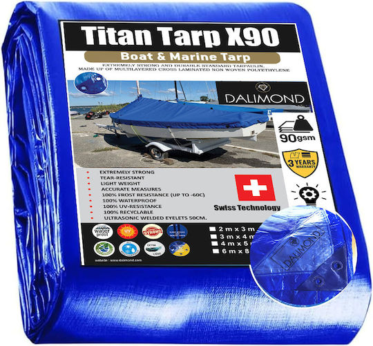 Κάλυμμα Σκαφών 10x20 200m² 90gr Gsm Dalimond Titan X90 Μπλέ Κρίκους Ανά 50 Εκ