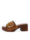 Women's Mules with Thin Heel in Brown Colour