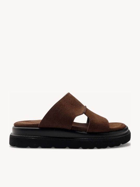 Кафяви Кожени Flatform Сандали с Широки Каишки