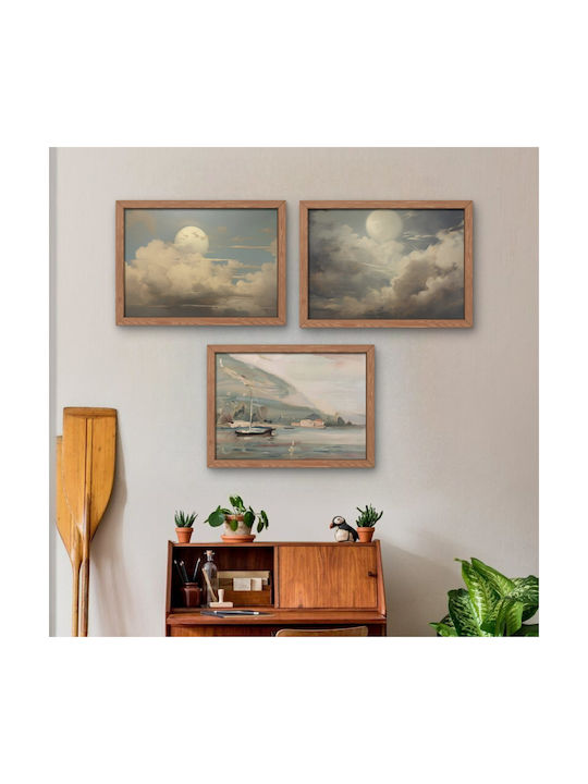 Minimalistische Posterrahmen Ungefasst Gedruckt Auf Fotografischem Papier Naturmotive Mond Zwischen Wolken Boot Auf See Wohnzimmer Schlafzimmer Küche 3 X 21 X 30 Cm