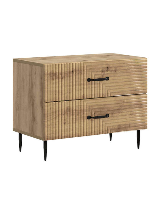 Wooden Bedside Table With Metal Legs Brown 62x34.5x47.5cm