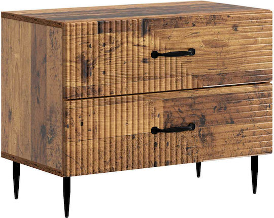 Wooden Bedside Table with Black Metal Legs 62x34.5x47.5cm