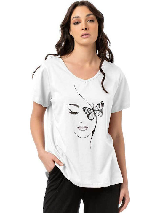 Bodymove Damen Bluse Baumwolle Butterfly Weiß