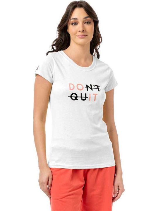 Bodymove Γυναικεία Μπλούζα Don't Quit Λευκό
