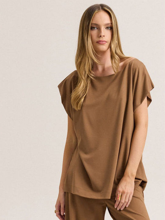 Enzzo Women's Short Sleeve Blouse with Smile Ne...