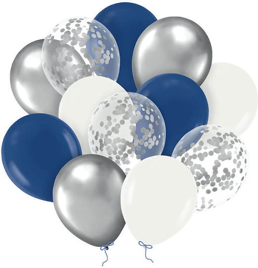 Party Pal Latex Luftballons Silber Weiße Blau Dunkle Durchsichtige Konfetti 12 Stück