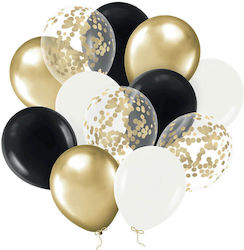 Set Latex Balloons Black White Gold Transparent Confetti 12 Pieces Set Latex Balloons Black White Gold Transparent Confetti 12 Pieces