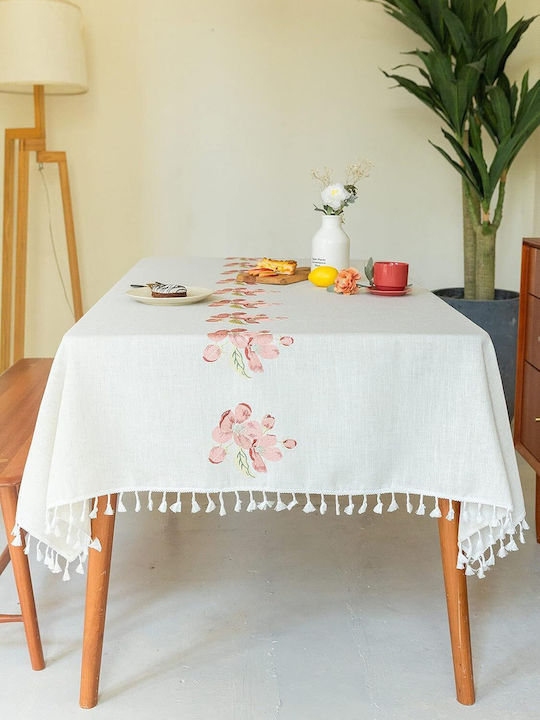 FRIPIA Față De Masă Din In Cu Broderie Roz 140x220 Cm