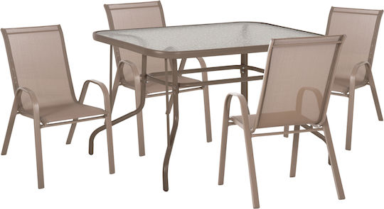 Leon Outdoor Dining Set 5 Pieces Champagne