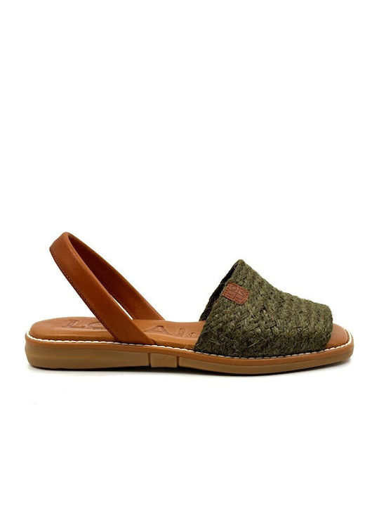 LOLA Almagro Leder Flache Damen Sandalen Khaki