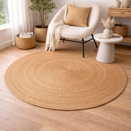 Covor Handmade De Vară Din Paie Φ150cm Bej