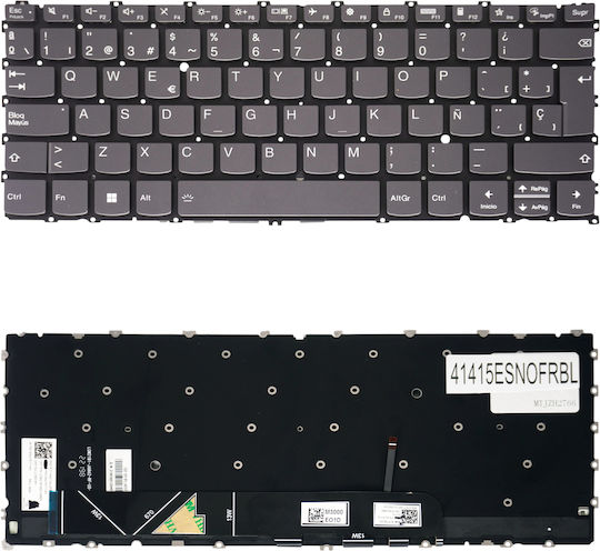 Испанска Клавиатура За Лаптоп Lenovo 13w Yoga 82s1 82s2 13w Yoga Gen 2 82yr 82ys 5m11f25813 5m11f25814 5m11f25815 5m11f25816 5m11f26449 Es Без Рамка С Подсветка Сива Код 41415esnofrbl