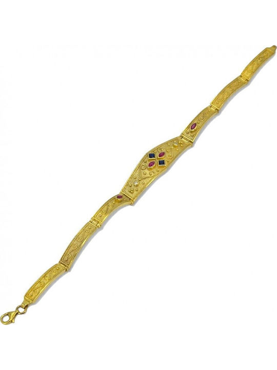 Goudassilver Damenarmband mit Byzantinischem Design aus Vergoldetem Silber mit Zirkon 19,5cm