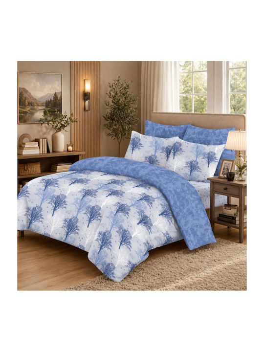 My Home Luxury King Size Bed Sheets Set with Rubber Hugger 180x200+30cm Light Blue (4 Pieces)