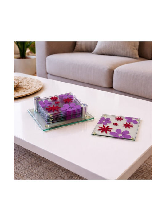 Galifas Lumina Glass Coaster with Stand 9x9cm 6 Pieces
