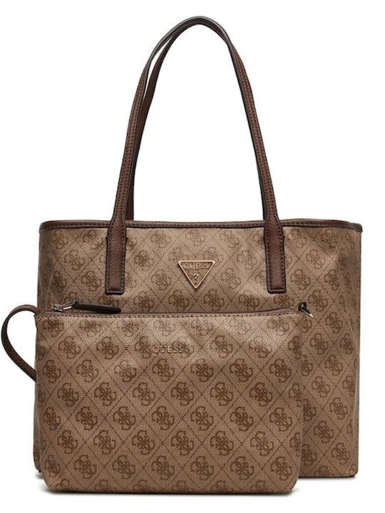 Guess Victtoria Γυναικεία Τσάντα Tote Χειρός Καφέ