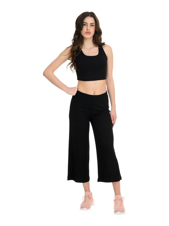 Pantaloni Dama Rips Capri Negru