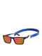 Polaroid Unisex Sunglasses With Blue Frame And Red Mirror Lens