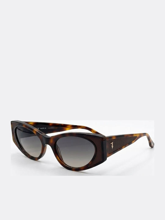 Trussardi Women’s Sunglasses with Brown Tartaruga Frame with Mirror Lens