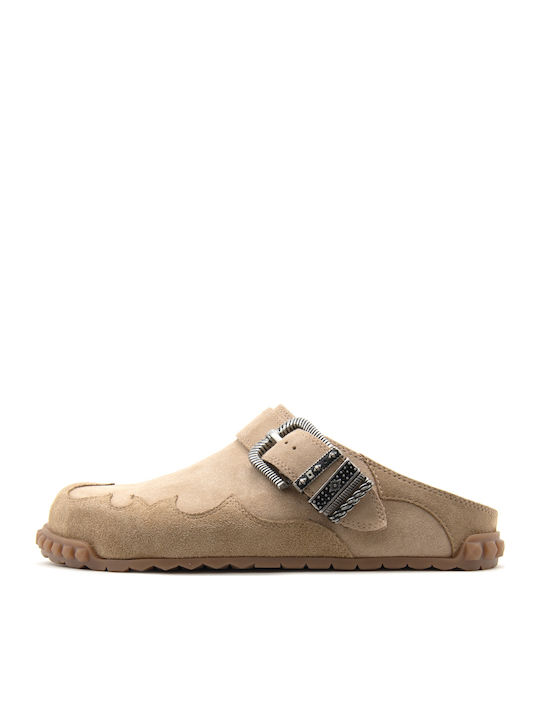 Ash Texas 01 Combo A Suede Mules with High Heel in Beige Colour