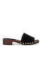 Suede Mules με Χοντρό Χαμηλό Τακούνι σε Μαύρο Χρώμα